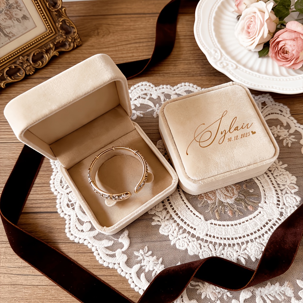 Personalized Velvet Bracelet Necklace Box, Custom Name Gift